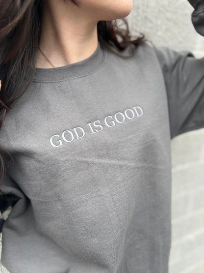 ASK APPAREL God Is Good Embroidered Sweatshirt