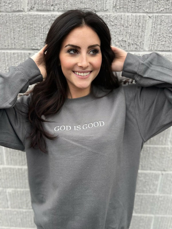 ASK APPAREL God Is Good Embroidered Sweatshirt