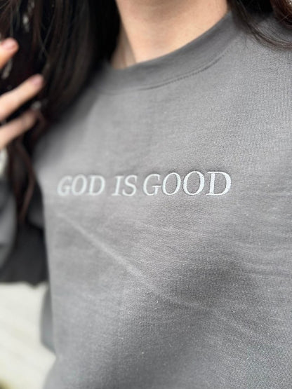 ASK APPAREL God Is Good Embroidered Sweatshirt