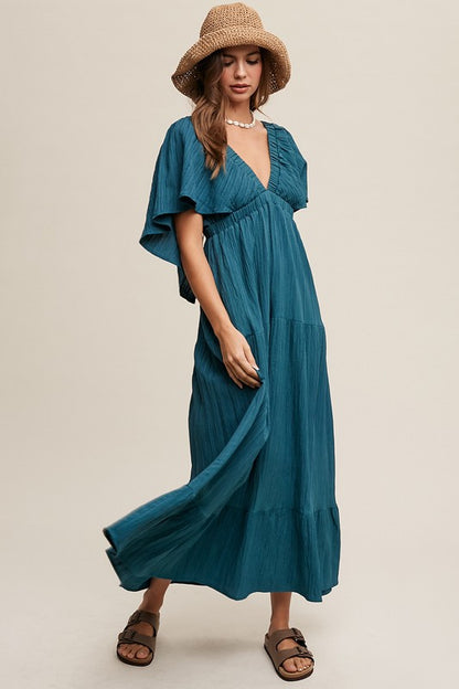 LISTICLE Wide V-neckline Ruffle Sleeves Flowy A-line Vacation Dress