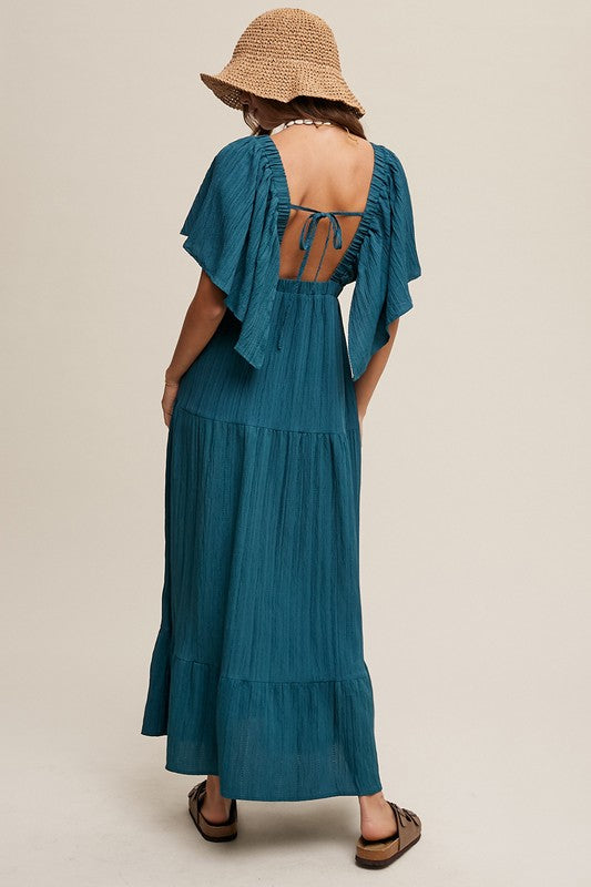 LISTICLE Wide V-neckline Ruffle Sleeves Flowy A-line Vacation Dress