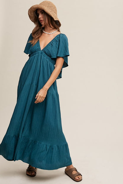 LISTICLE Wide V-neckline Ruffle Sleeves Flowy A-line Vacation Dress