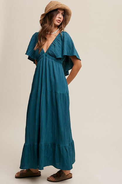 LISTICLE Wide V-neckline Ruffle Sleeves Flowy A-line Vacation Dress