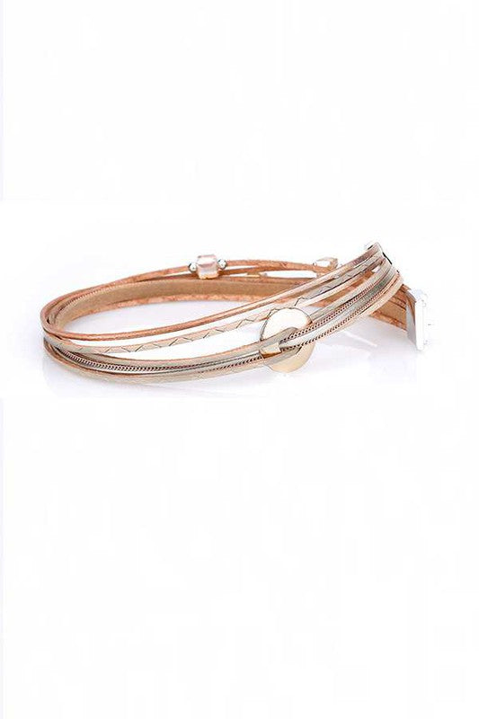 LA JEWELRY Metallic Double Wrap Leather Bracelet