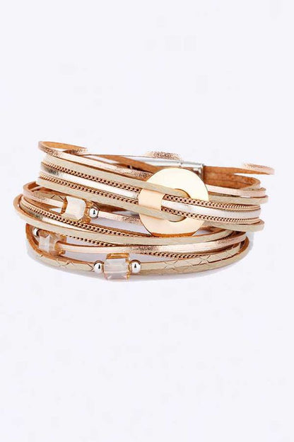 LA JEWELRY Metallic Double Wrap Leather Bracelet