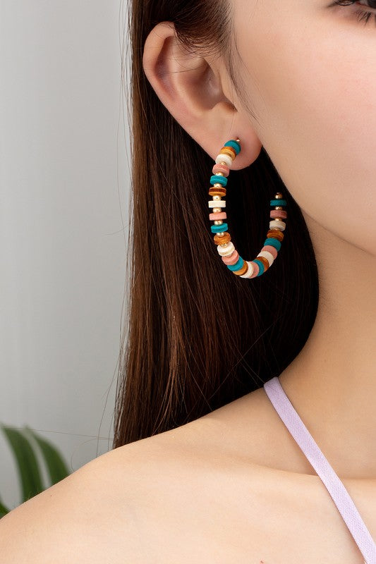 LA3ACCESSORIES Western wood bead hoop earrings metal spacers