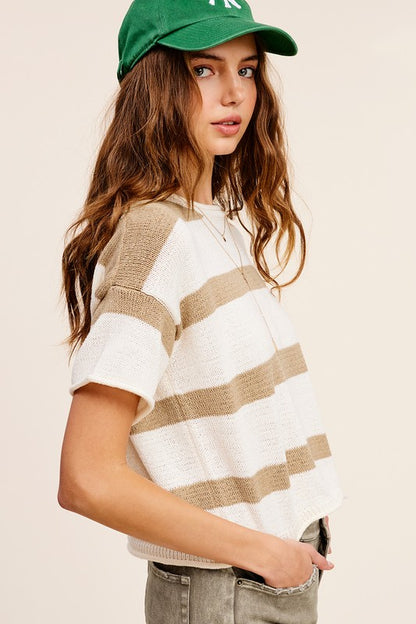 LA MIEL Lightweight Stripe Sweater Short Sleeve Top