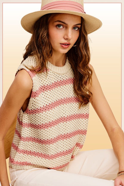 LA MIEL Chunky Stripe Sleeveless Sweater Top