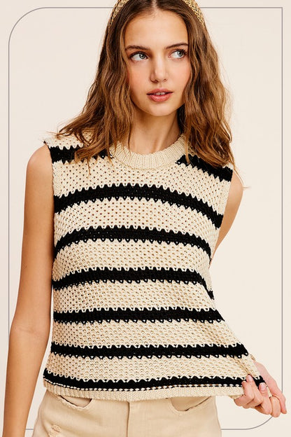 LA MIEL Chunky Stripe Sleeveless Sweater Top