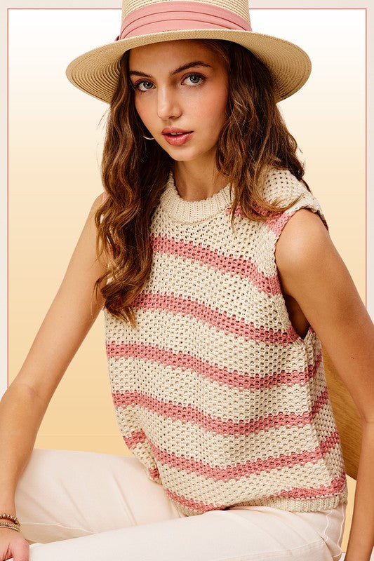 LA MIEL Chunky Stripe Sleeveless Sweater Top