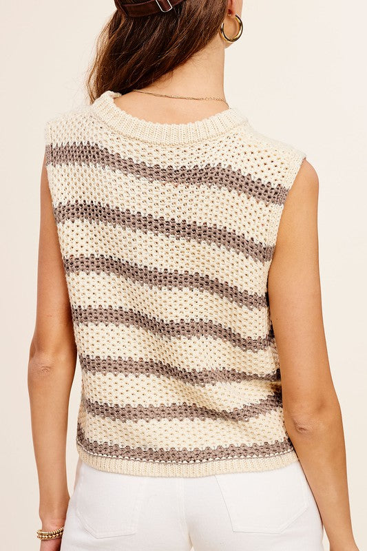 LA MIEL Chunky Stripe Sleeveless Sweater Top