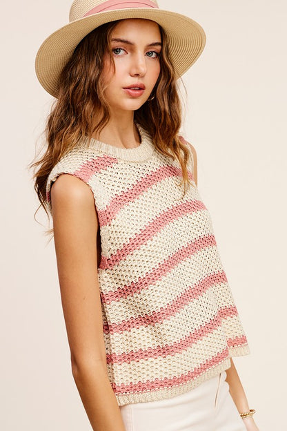 LA MIEL Chunky Stripe Sleeveless Sweater Top