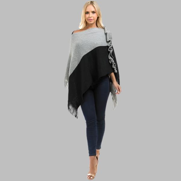 HOPE HORIZON Black& Gray Fringe Trim Batwing Sleeve Sweater