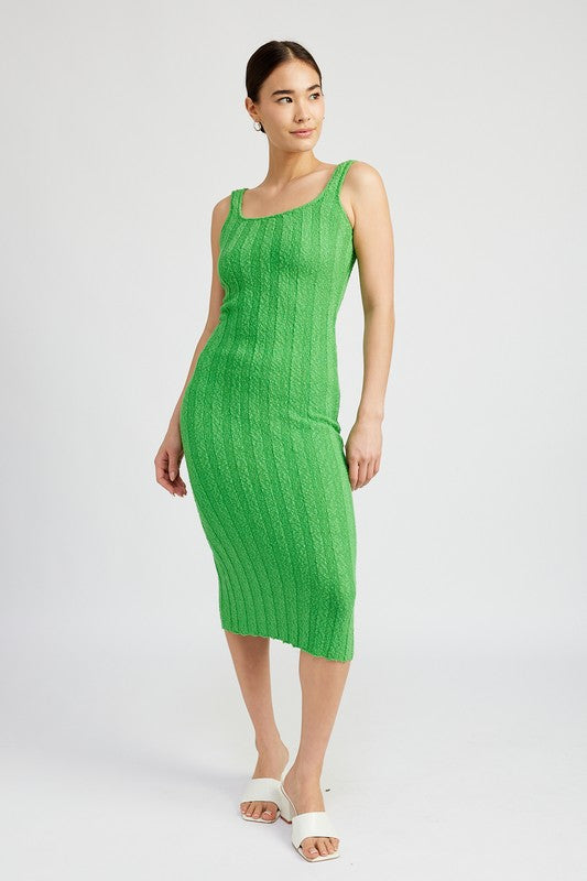 EMORY PARK Scoop Neck Ribbed Midi Dress