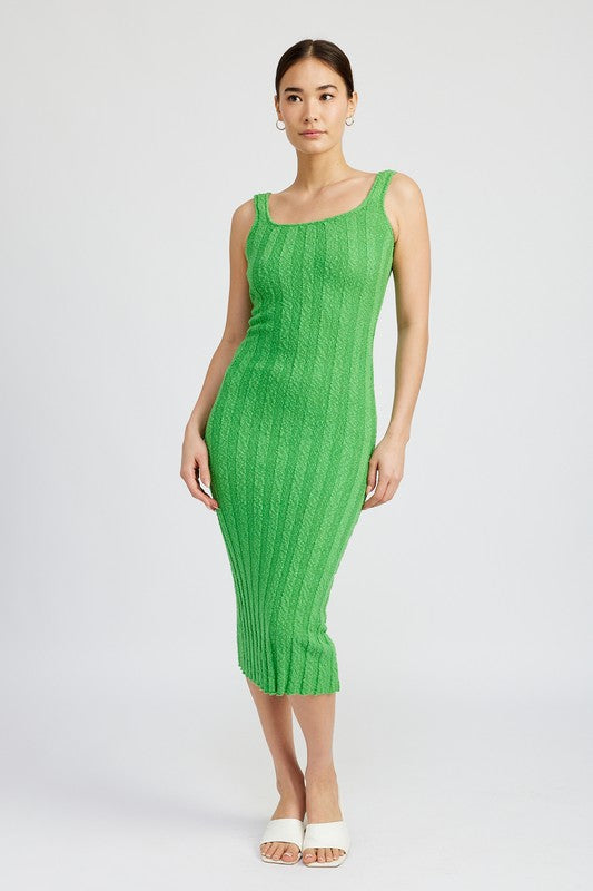 EMORY PARK Scoop Neck Ribbed Midi Dress