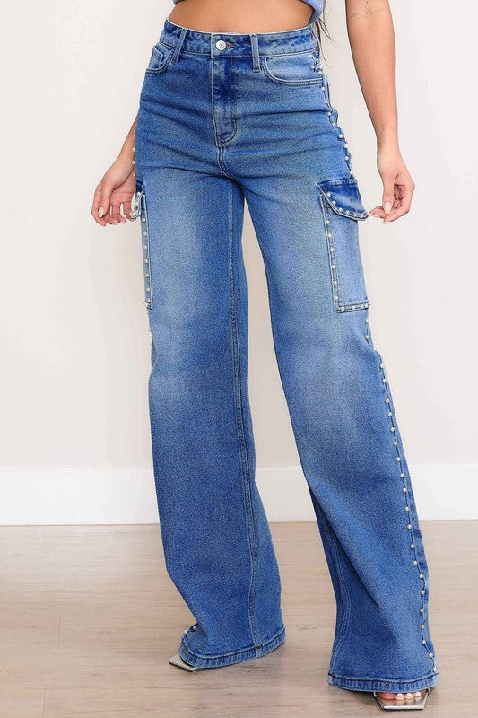 VIBRANT M.I.U. Pearl High-Rise Wide Leg Cargo Jeans