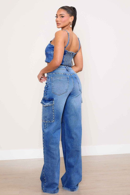 VIBRANT M.I.U. Pearl High-Rise Wide Leg Cargo Jeans