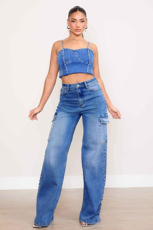 VIBRANT M.I.U. Pearl High-Rise Wide Leg Cargo Jeans