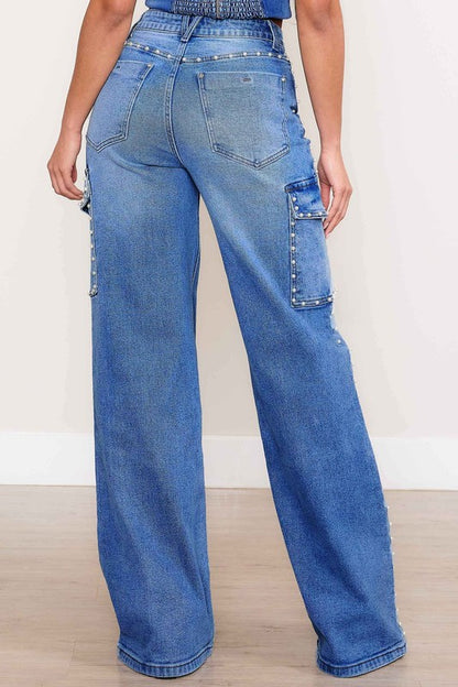 VIBRANT M.I.U. Pearl High-Rise Wide Leg Cargo Jeans