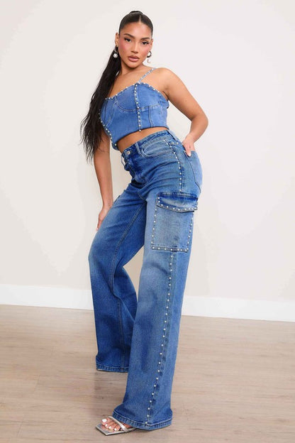 VIBRANT M.I.U. Pearl High-Rise Wide Leg Cargo Jeans