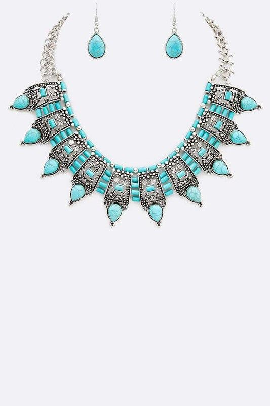 LA JEWELRY Turquoise Western Statement Necklace Set