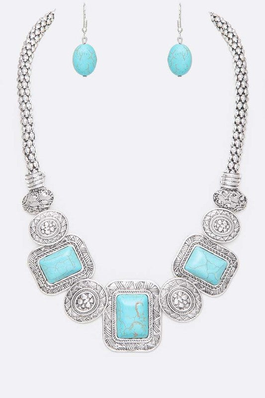 LA JEWELRY Square Stone Necklace Set