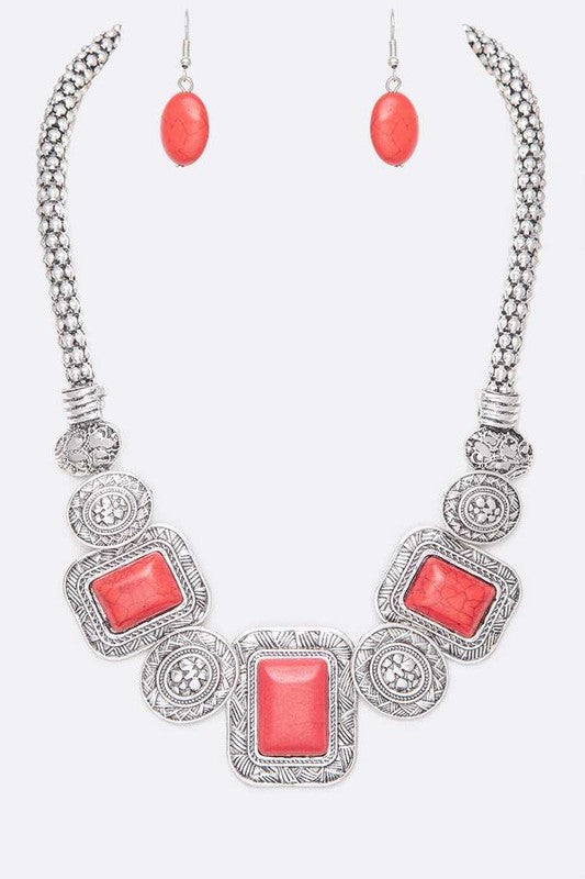 LA JEWELRY Square Stone Necklace Set