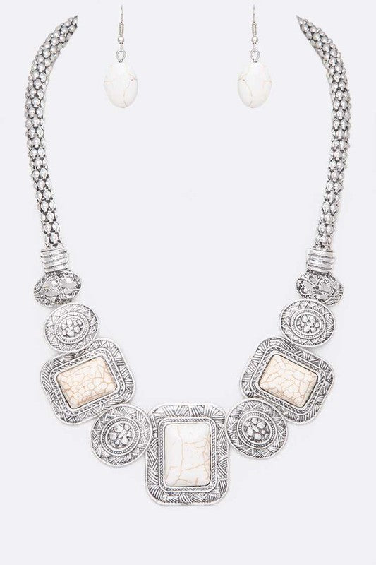 LA JEWELRY Square Stone Necklace Set