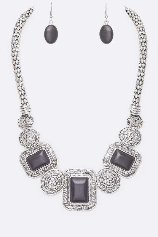 LA JEWELRY Square Stone Necklace Set