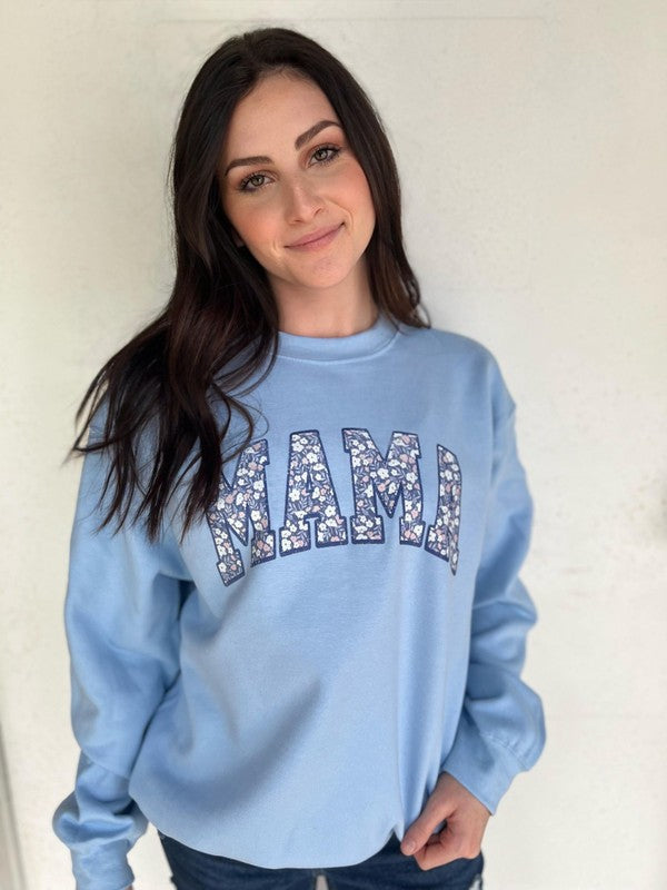 ASK APPAREL Blue Floral Mama Sweatshirt