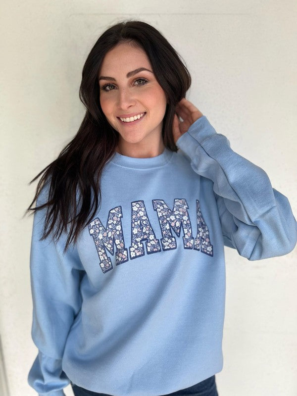 ASK APPAREL Blue Floral Mama Sweatshirt