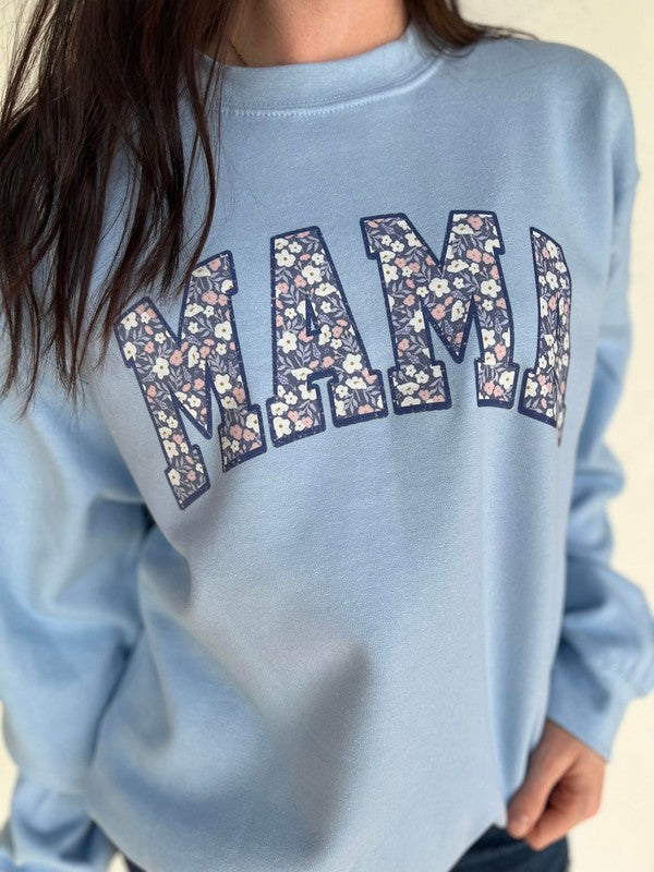 ASK APPAREL Blue Floral Mama Sweatshirt