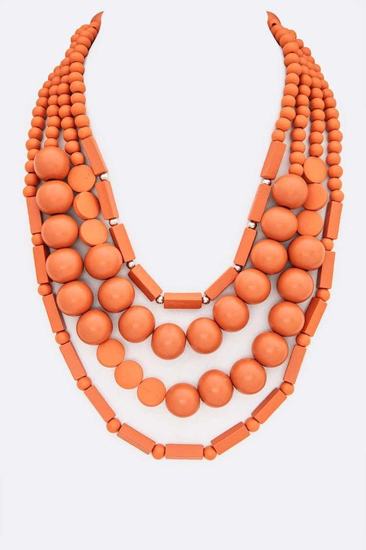 Wooden Beads Layer Statement Necklace