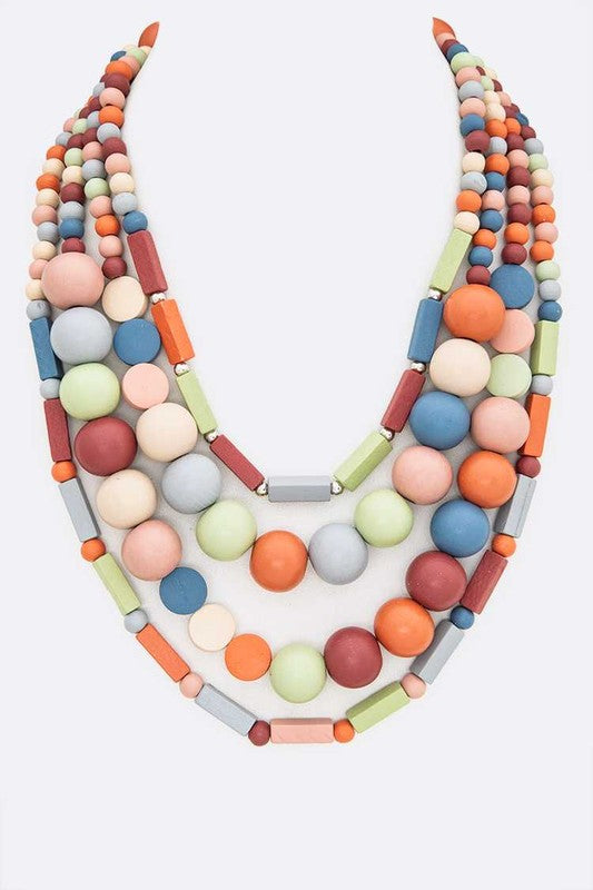 Wooden Beads Layer Statement Necklace