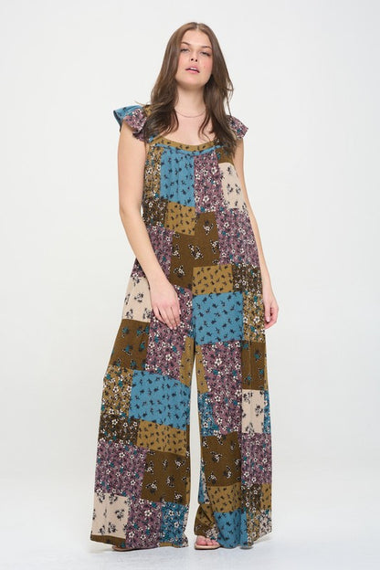 JADE by JANE Multi Print Knit Maxi Oversized Boho Jumpsuit with Wide-Leg