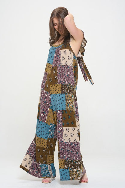 JADE by JANE Multi Print Knit Maxi Oversized Boho Jumpsuit with Wide-Leg