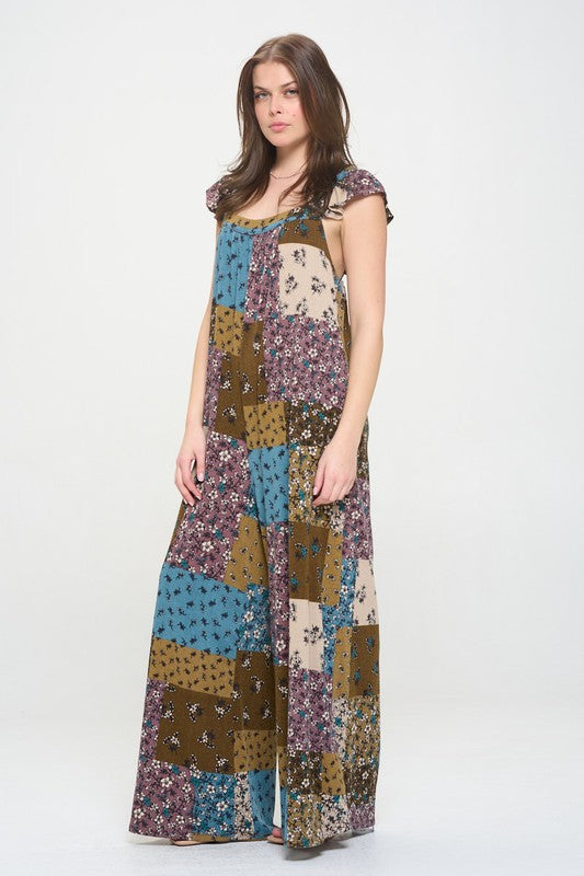 JADE by JANE Multi Print Knit Maxi Oversized Boho Jumpsuit with Wide-Leg