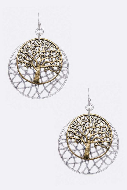 LA JEWELRY Willow Tree 2 Tone Earrings