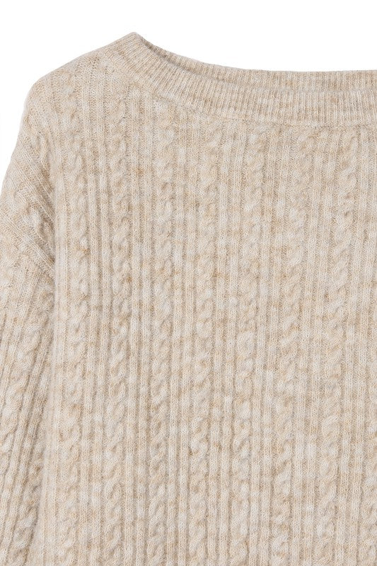 LILOU Beige Oversize cable Sweater