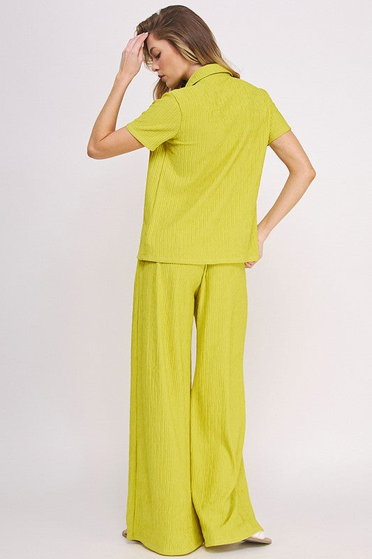 JADE BY JANE Textured Short Sleeves Top & Wide-leg Pants Set