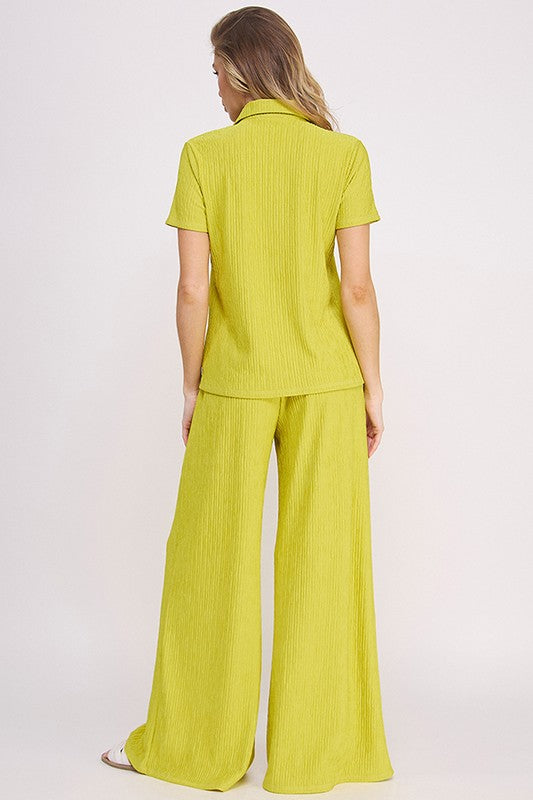 JADE BY JANE Textured Short Sleeves Top & Wide-leg Pants Set