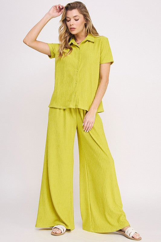 JADE BY JANE Textured Short Sleeves Top & Wide-leg Pants Set