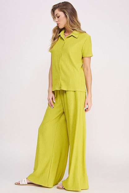 JADE BY JANE Textured Short Sleeves Top & Wide-leg Pants Set