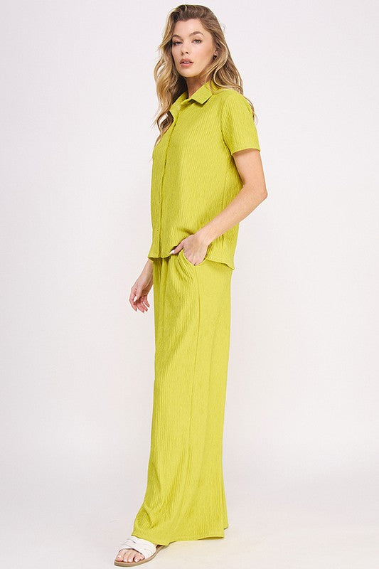 JADE BY JANE Textured Short Sleeves Top & Wide-leg Pants Set