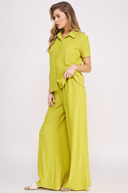 JADE BY JANE Textured Short Sleeves Top & Wide-leg Pants Set