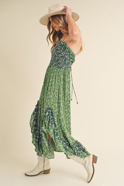 AEMI & Co. Floral Backless Boho Deeane Dress with Flare Skirt