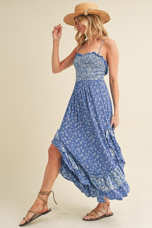 AEMI & Co. Floral Backless Boho Deeane Dress with Flare Skirt