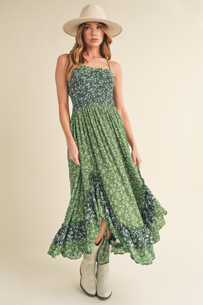 AEMI & Co. Floral Backless Boho Deeane Dress with Flare Skirt