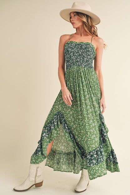 AEMI & Co. Floral Backless Boho Deeane Dress with Flare Skirt