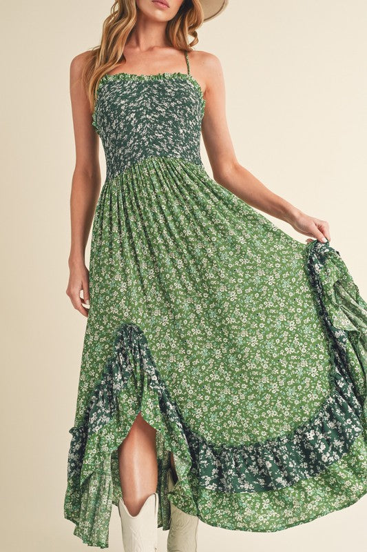 AEMI & Co. Floral Backless Boho Deeane Dress with Flare Skirt